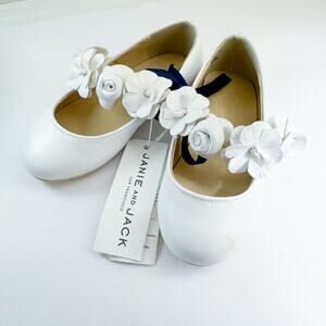 Janie and Jack Mary Jane Shoes Girls 9 Toddler White Floral Ballet Flats‎ READ